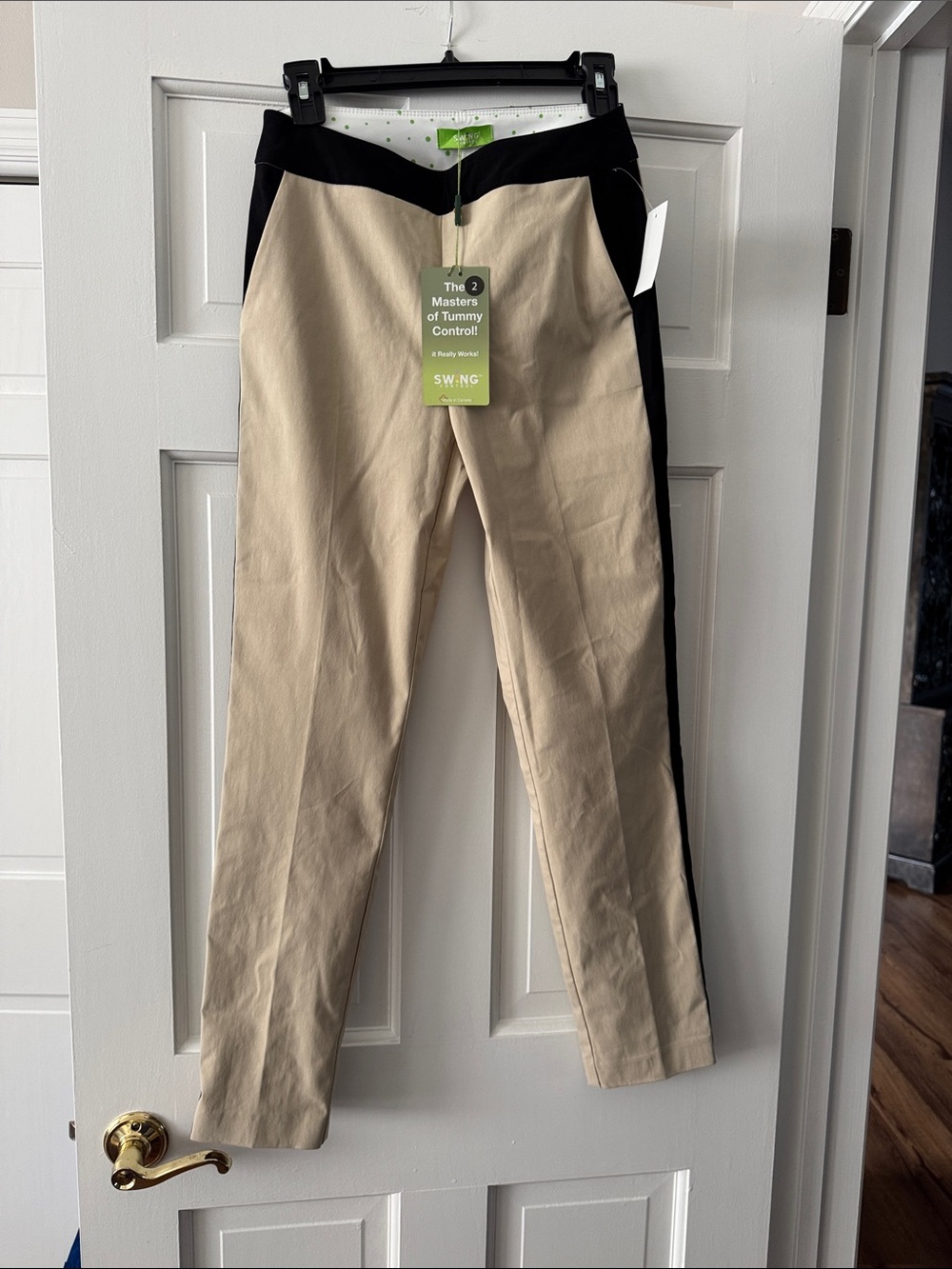 Woman’s Cream and Black Tummy-Control Pants